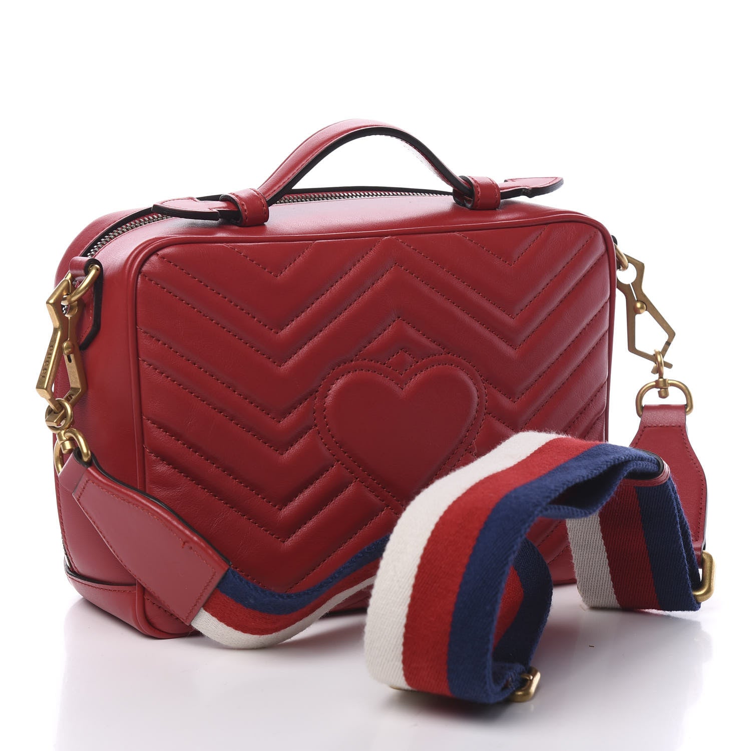 Gucci Calfskin Matelasse Sylvie Web Small GG Marmont Top Handle Shoulder Bag Hibiscus Red 2 of 10