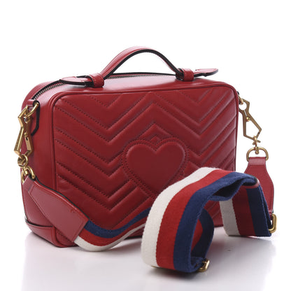 Gucci Calfskin Matelasse Sylvie Web Small GG Marmont Top Handle Shoulder Bag Hibiscus Red 2 of 10