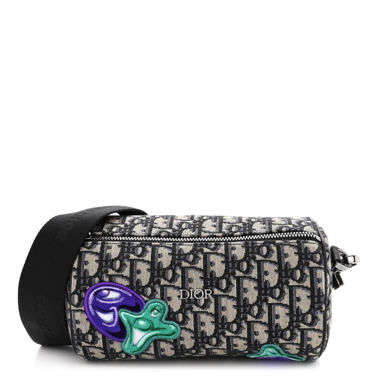 X KENNY SCHARF Oblique Canvas Embroidered Patches Roller Messenger Bag Charcoal