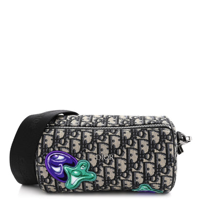 Christian Dior X KENNY SCHARF Oblique Canvas Embroidered Patches Roller Messenger Bag Charcoal 1 of 9
