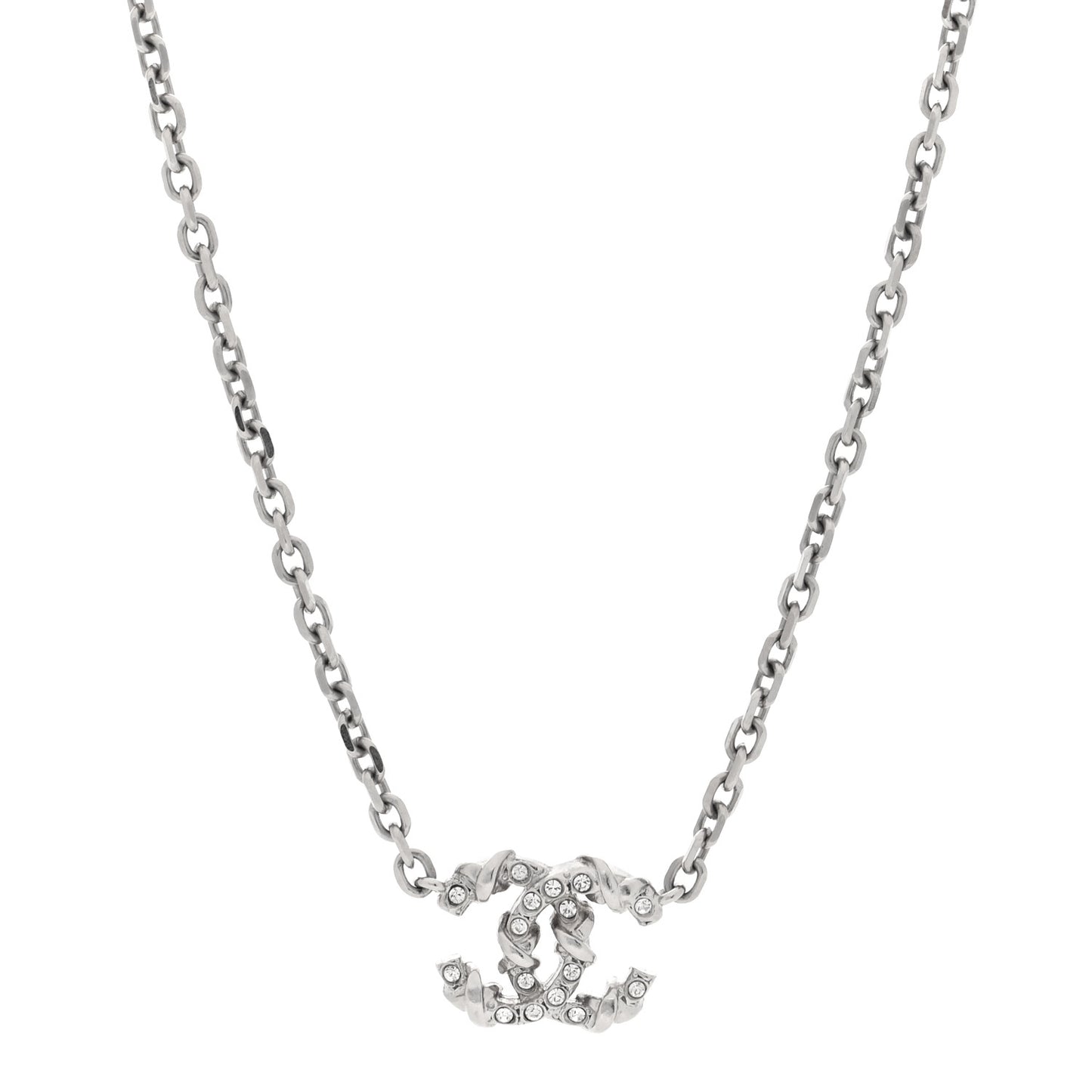 Crystal CC Pendant Necklace Silver