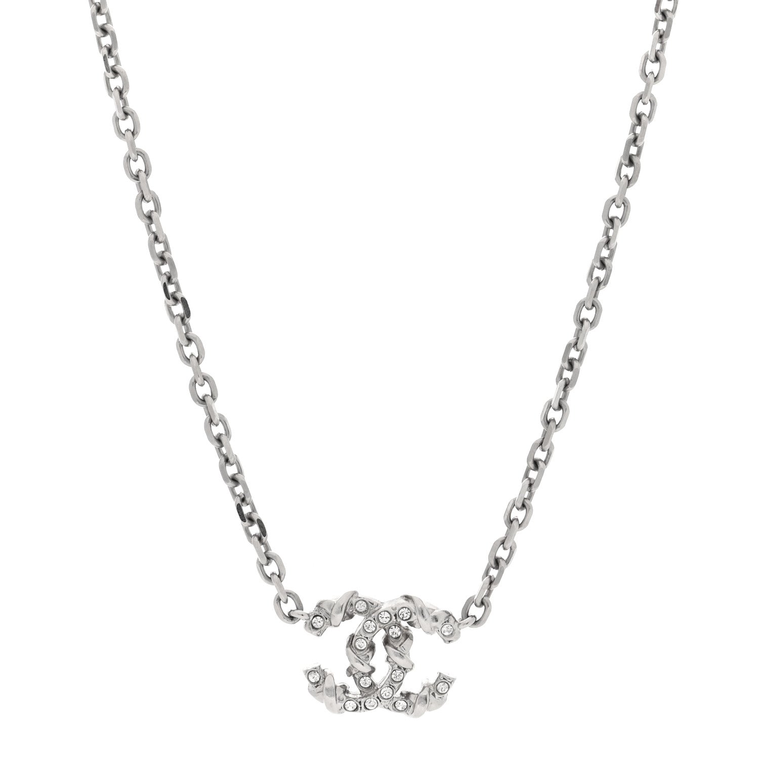 Chanel Crystal CC Pendant Necklace Silver 1 of 4