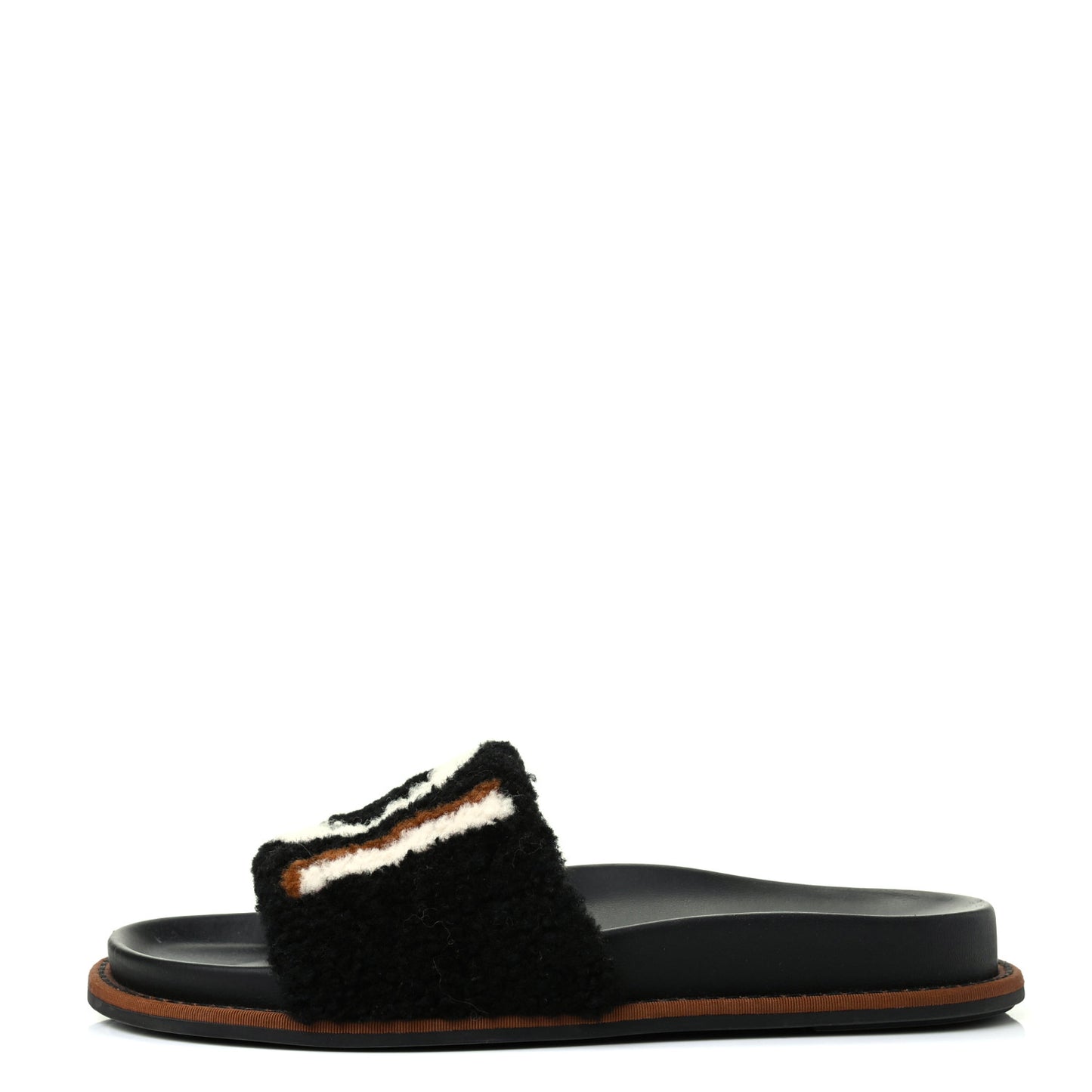 Shearling Logo Slide Sandals 36.5 Black Latte Brownie