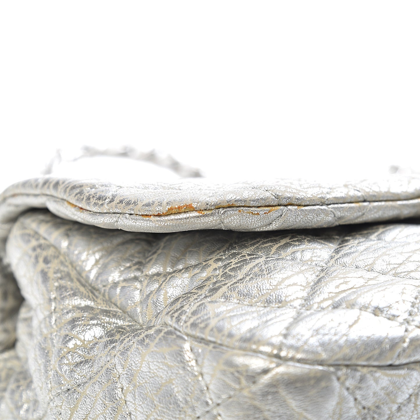 Calfskin Mirror CC Crackled Flap Silver
