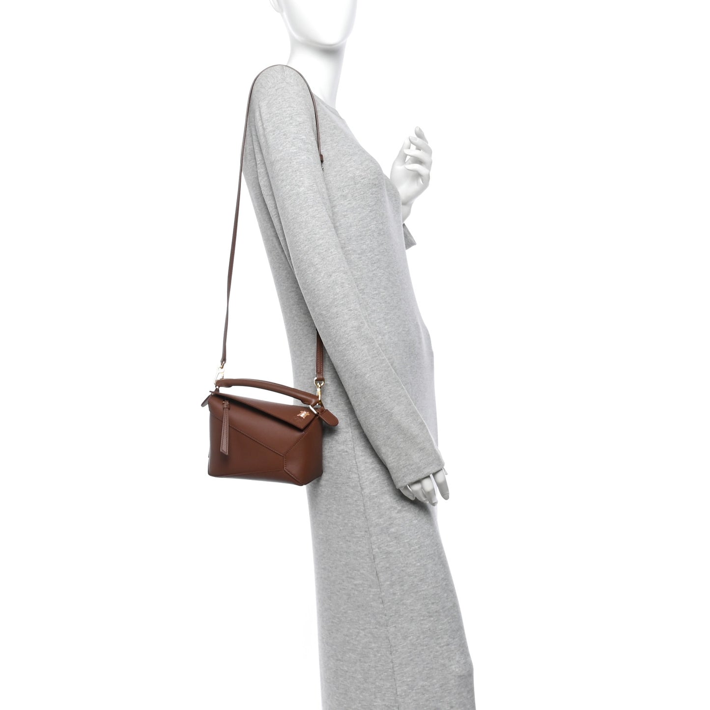X SUNA FUJITA Satin Calfskin Mini Hamster Puzzle Edge Bag Havana