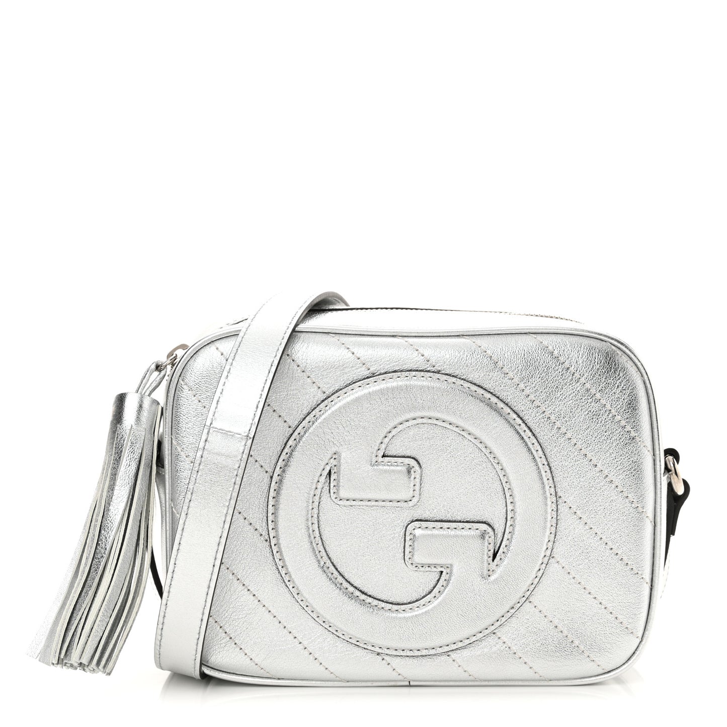 Metallic Sakai Be Green Calfskin Diagonal Stitched Small Blondie Shoulder Bag Silver
