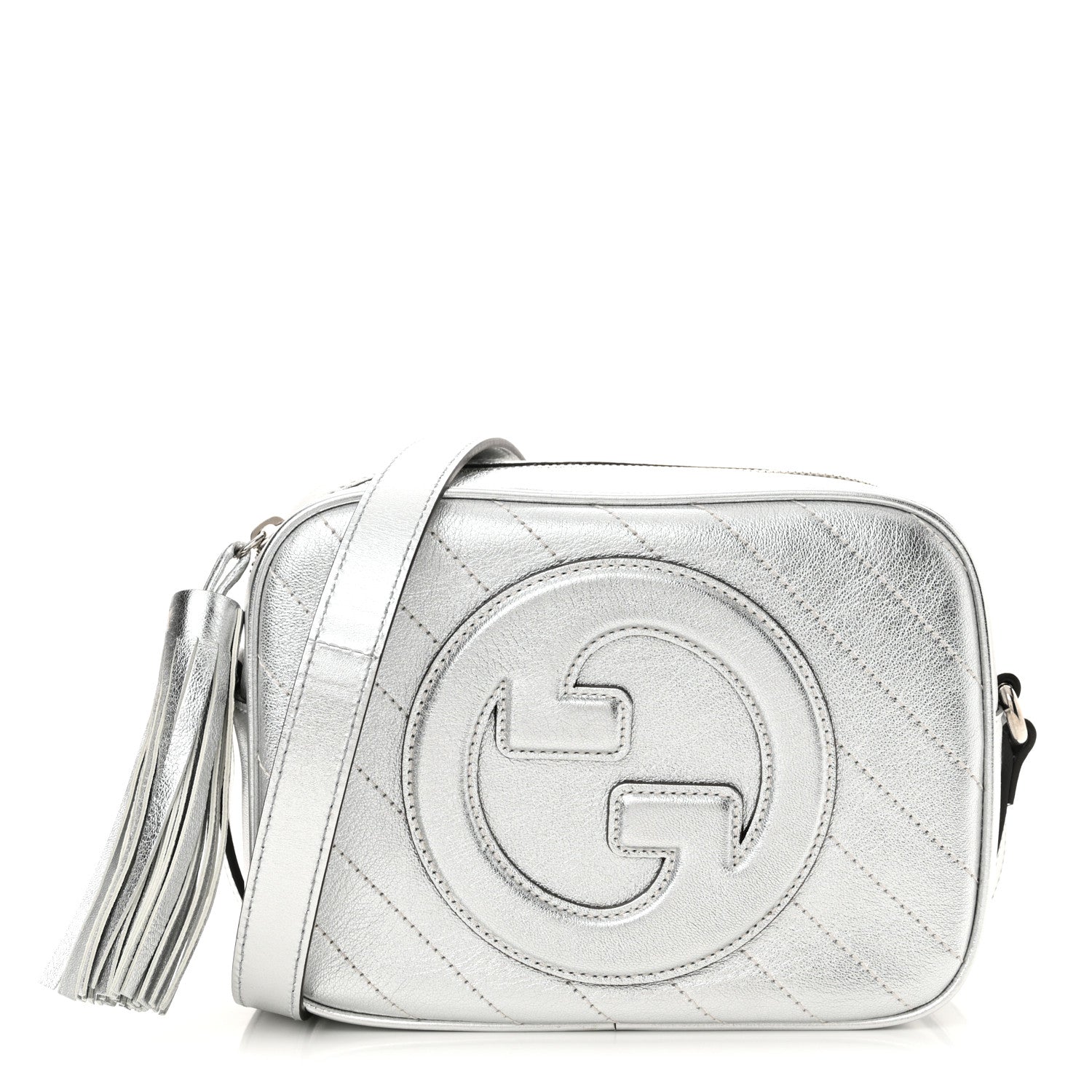 Gucci Metallic Sakai Be Green Calfskin Diagonal Stitched Small Blondie Shoulder Bag Silver 1 of 10