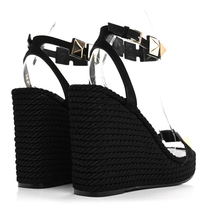 Valentino Garavani Suede Calfskin Roman Stud Espadrille Wedge Ankle Wrap Sandals 38 Black 5 of 12