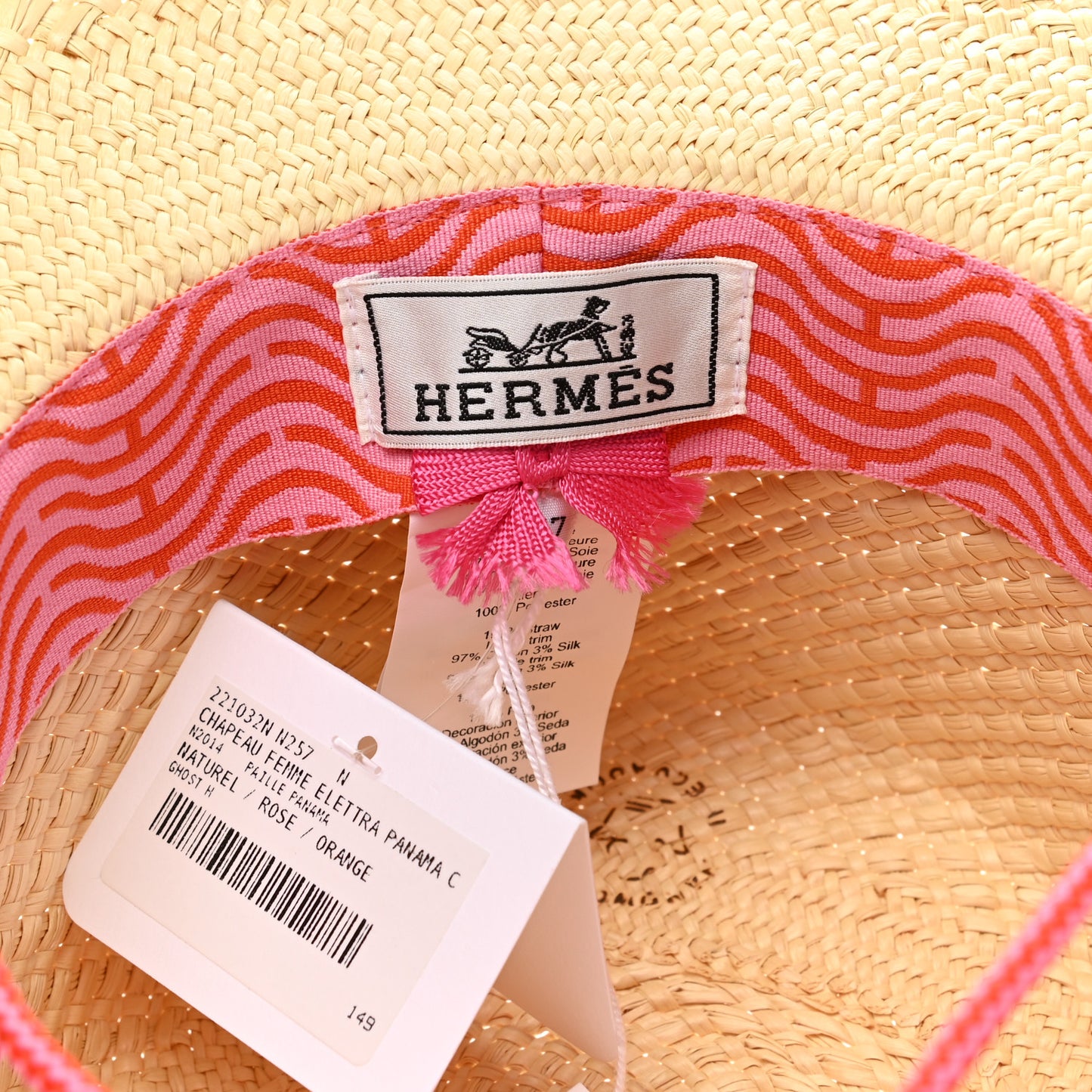 Straw Panama Elettra Hat 57 Naturel Rose Orange