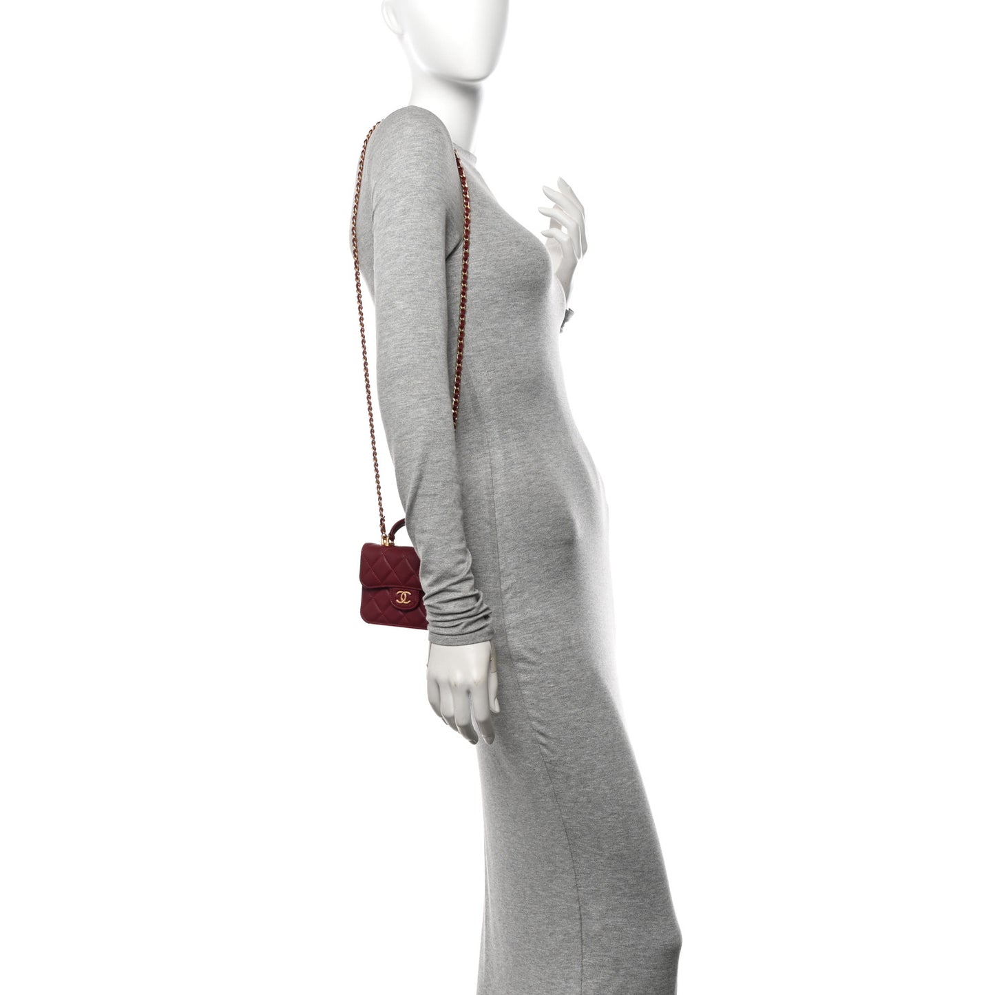Lambskin Quilted Top Handle Flap Coin Purse With Chain Burgundy