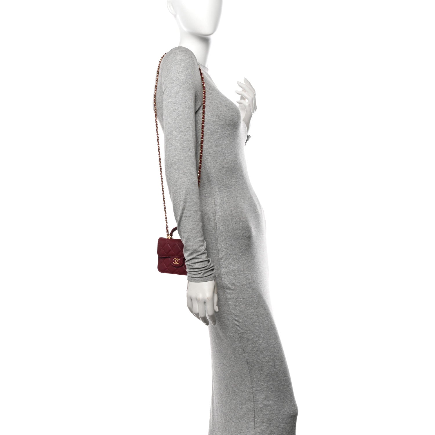 Chanel Lambskin Quilted Top Handle Flap Coin Purse With Chain Burgundy 2 of 10