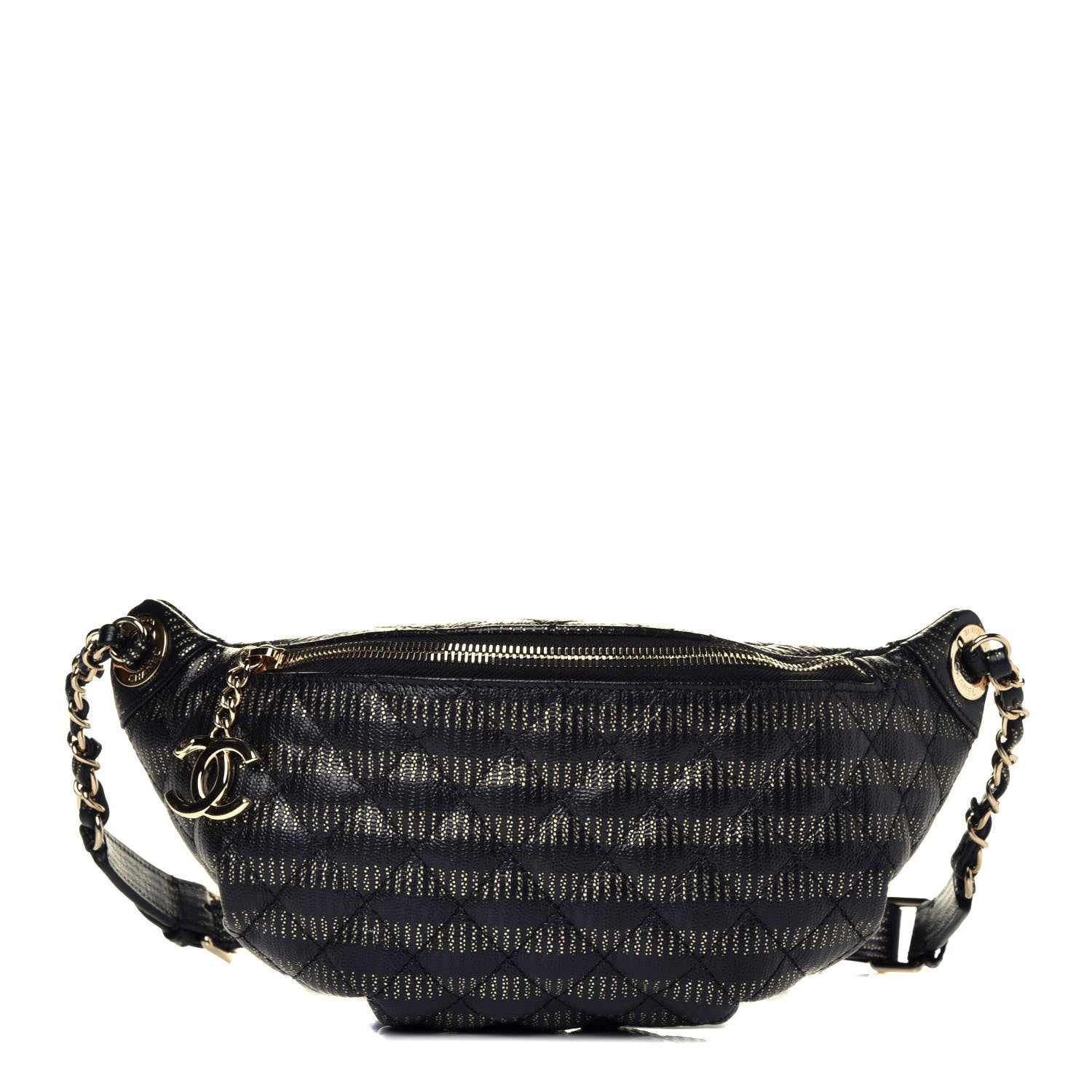Chanel Metallic Caviar Quilted Waist Bag Black Gold 1 of 9