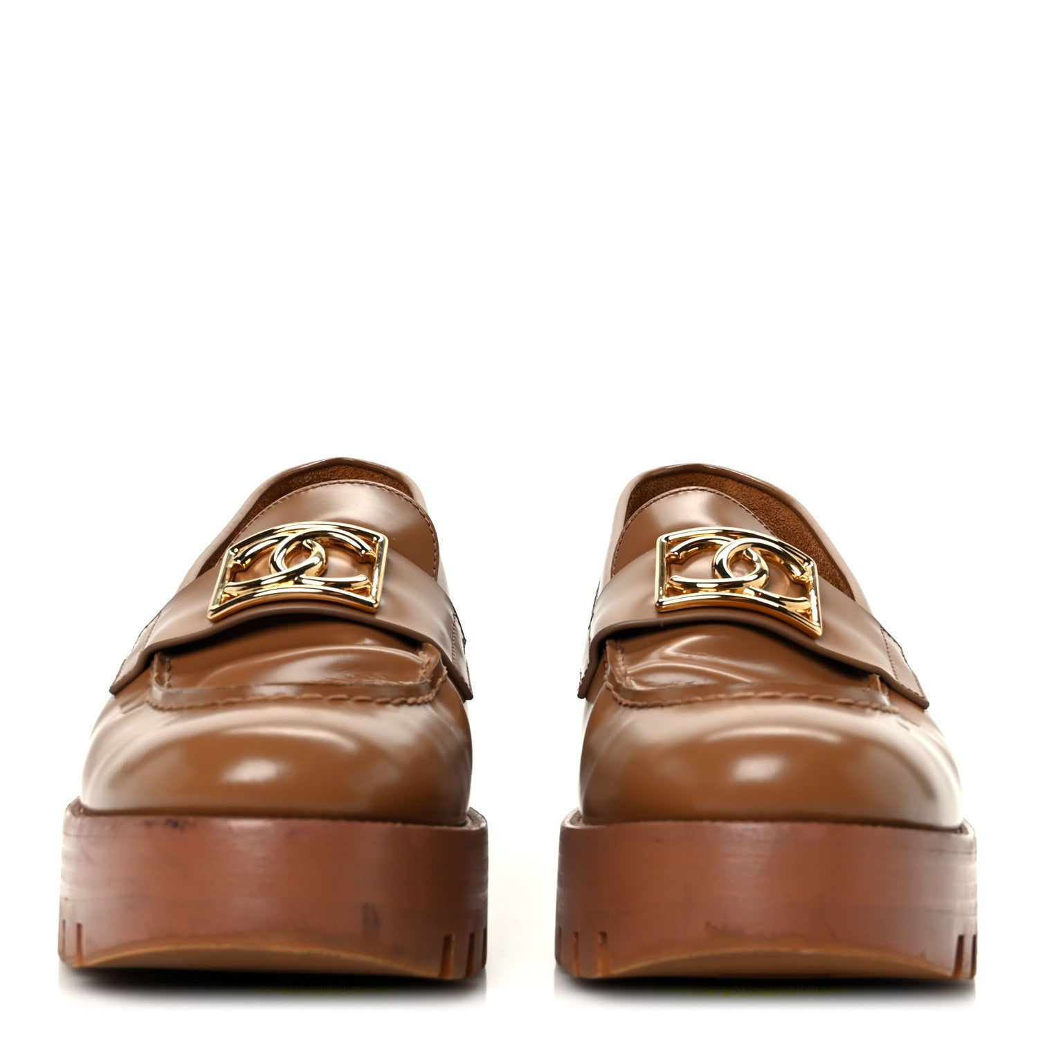 Chanel Calfskin Metal CC Loafers 40 Brown 3 of 8