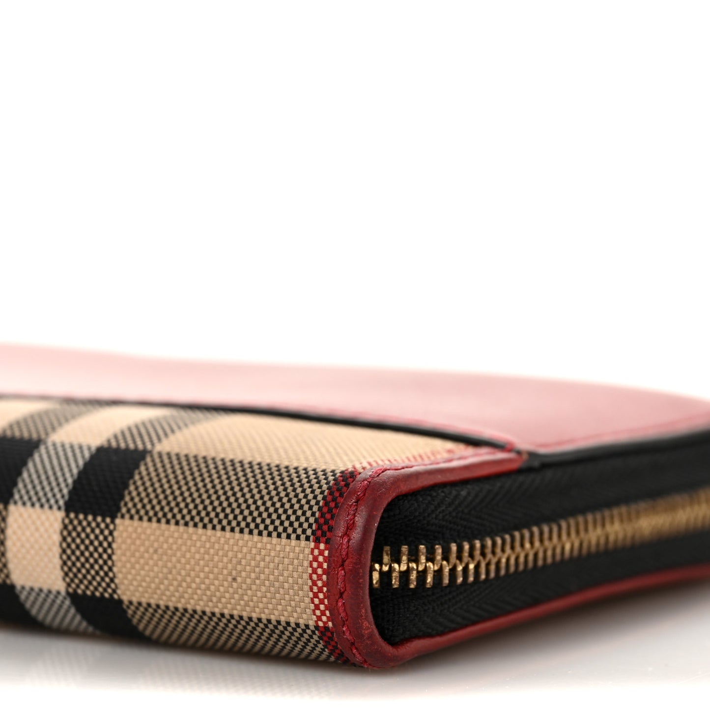 Haymarket Check Leather Zip Around Wallet Red