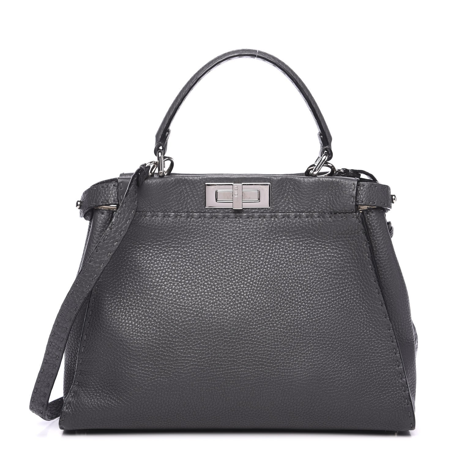 Fendi Cuoio Romano Selleria Bi-Color Medium Peekaboo Iconic Satchel Asfalto Latte 1 of 10