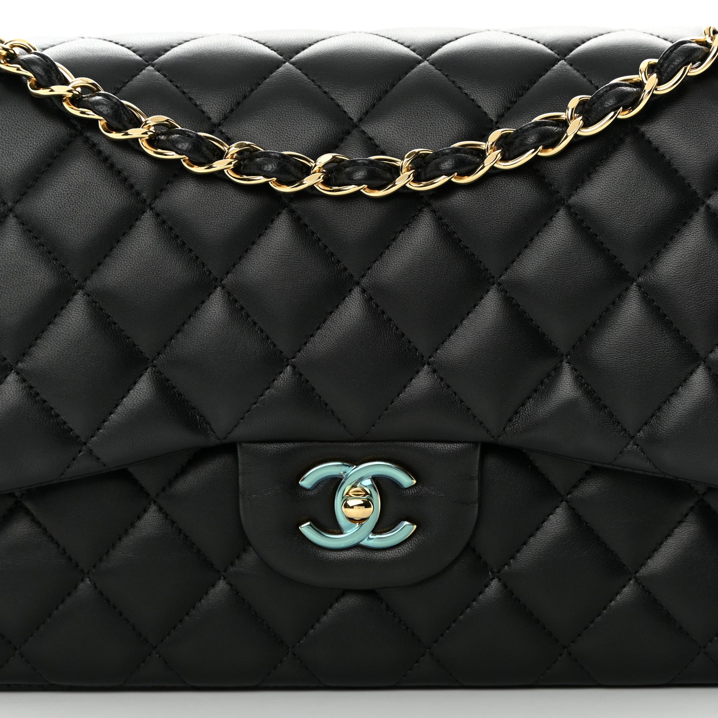 Lambskin Quilted Jumbo Double Flap Black