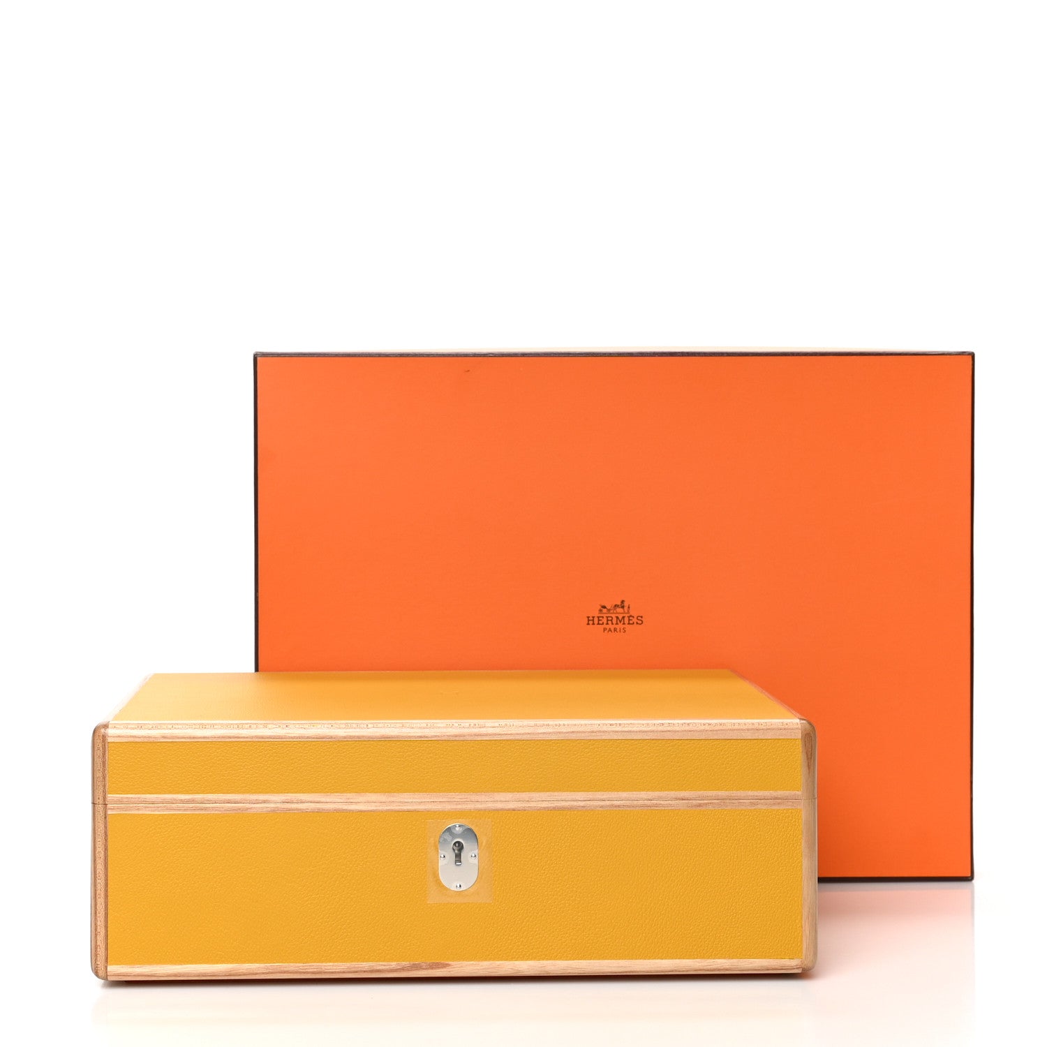 Hermes Elm Wood Evercolor Amalthee Watch Jewelry Box GM Jaune Ambre 9 of 9