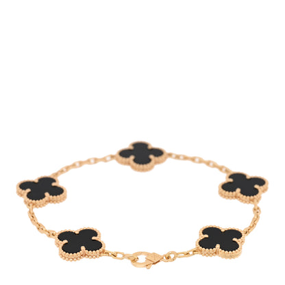 Van Cleef & Arpels 18K Yellow Gold Black Onyx 5 Motifs Vintage Alhambra Bracelet 2 of 4