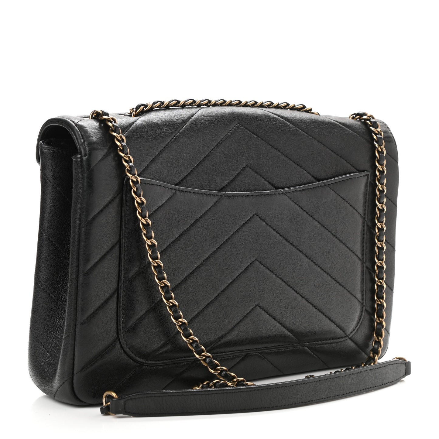 Lambskin Chevron Quilted Medium Envelope Flap Black