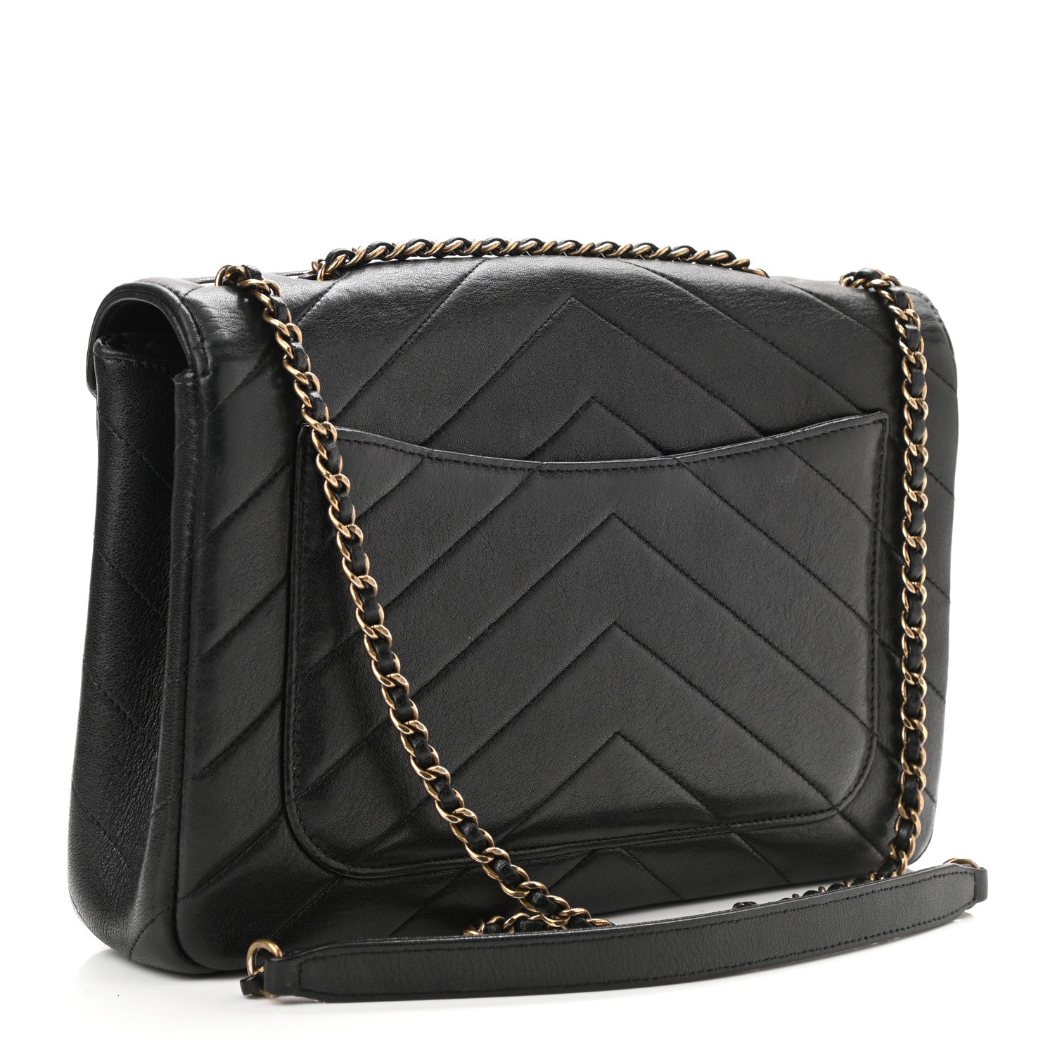 Chanel Lambskin Chevron Quilted Medium Envelope Flap Black 4 of 13