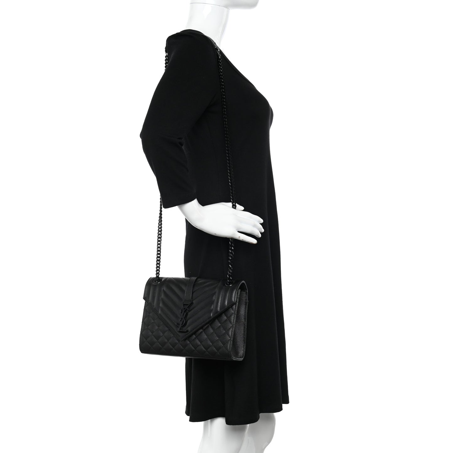 Grain De Poudre Textured Mixed Matelasse Triquilt Medium Monogram Monochrome Satchel Black