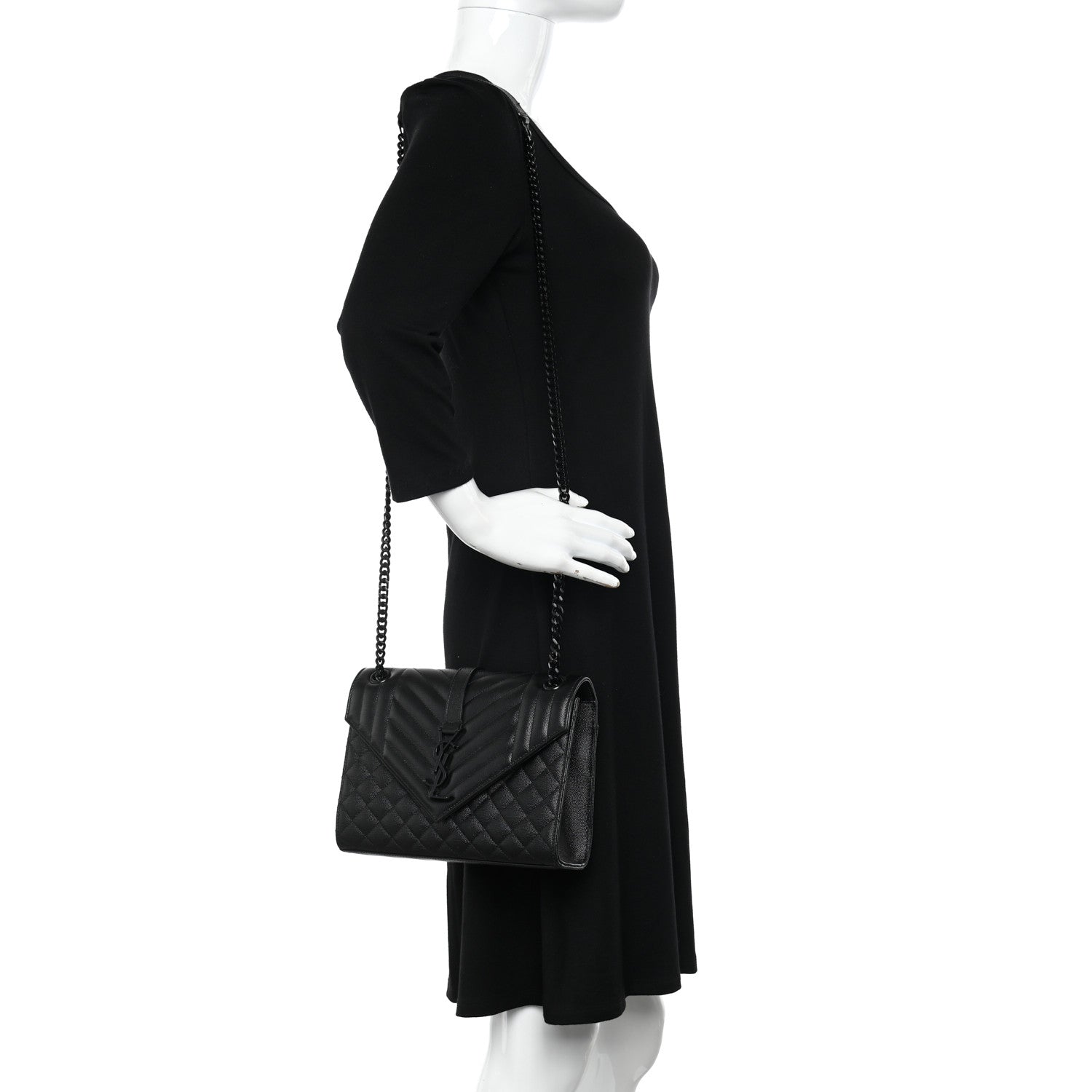 Saint Laurent Grain De Poudre Textured Mixed Matelasse Triquilt Medium Monogram Monochrome Satchel Black 2 of 12