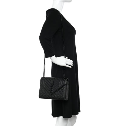 Saint Laurent Grain De Poudre Textured Mixed Matelasse Triquilt Medium Monogram Monochrome Satchel Black 2 of 12