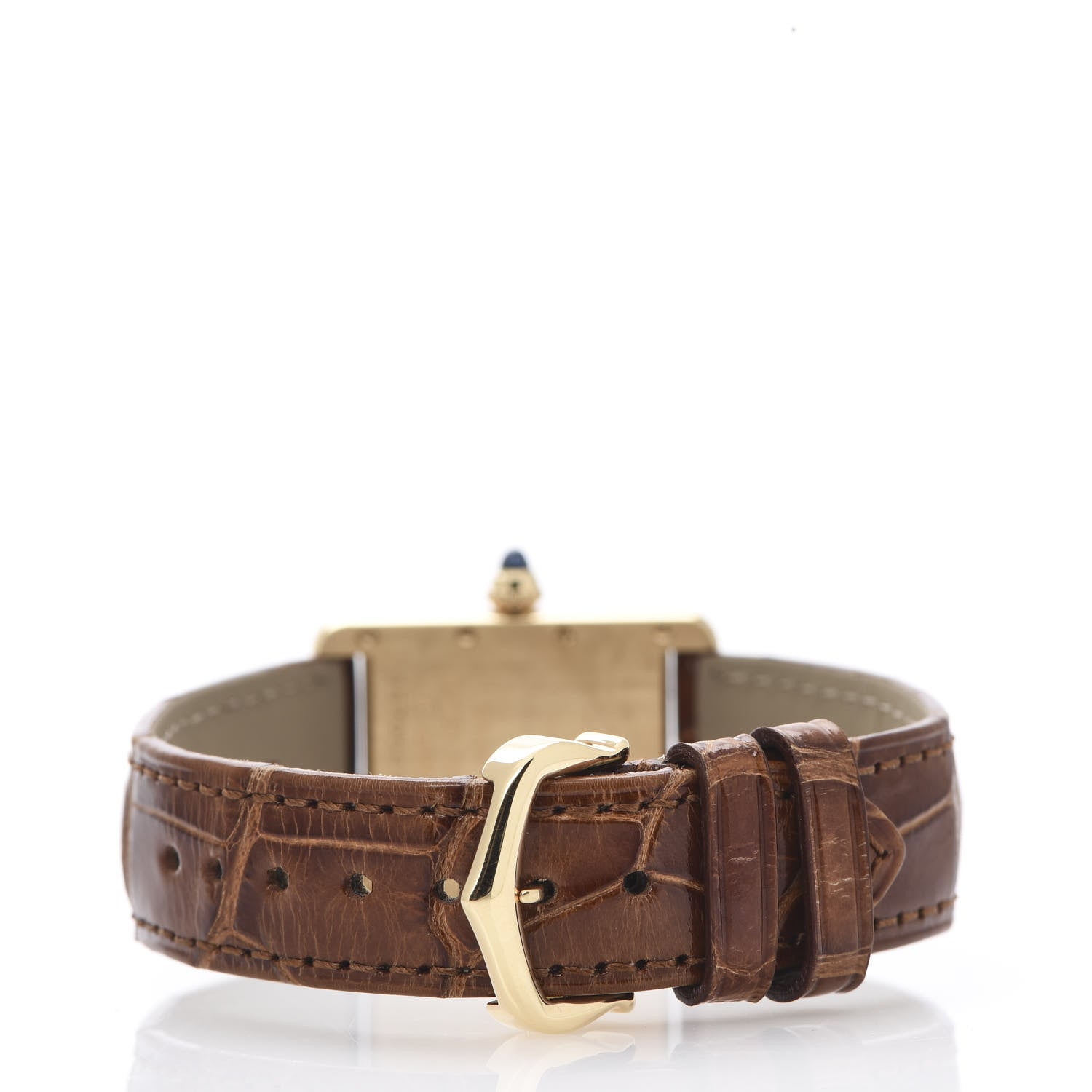 Cartier 18K Yellow Gold Alligator 22mm Tank Louis Quartz Watch Brown 4 of 8