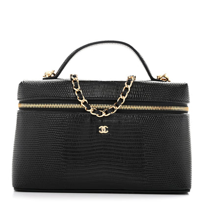 Chanel Lizard Embossed Calfskin Top Handle Slim Vanity With Chain Black 1 of 11