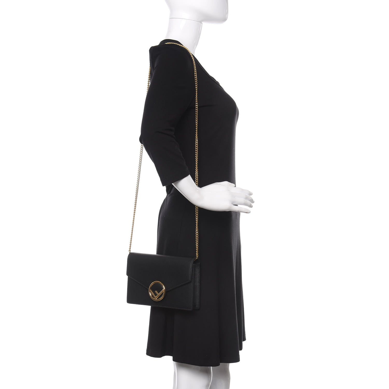 Fendi Vitello Cruise F is Fendi Medium Envelope Wallet on Chain Black 2 of 10