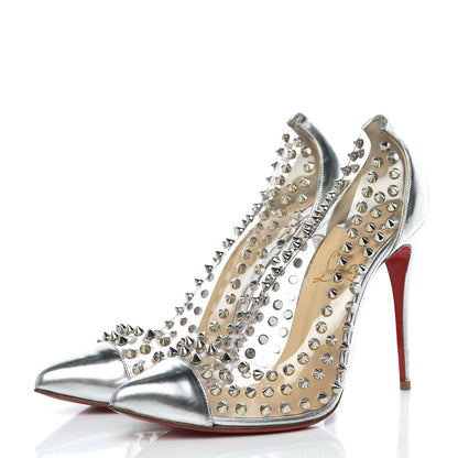 Christian Louboutin PVC Metallic Gloss Spike Me 100 Pumps 38 Silver 3 of 14
