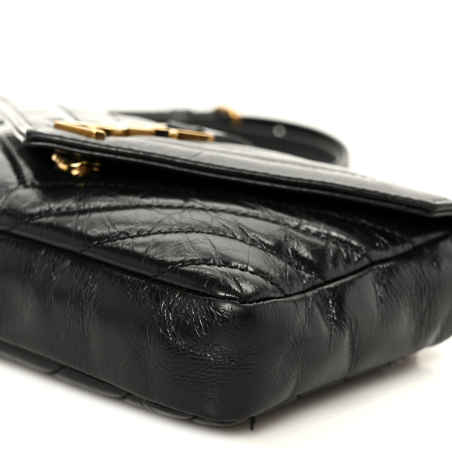 Shiny Calfskin Matelasse Chevron Monogram Mini College Bag Black