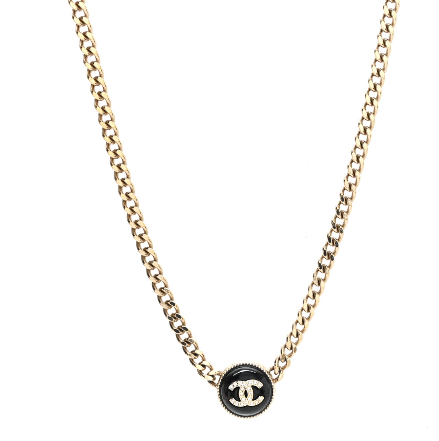 Chanel Crystal Resin CC Chain Link Short Necklace Black Gold 1 of 4