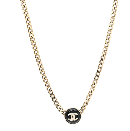 Chanel Crystal Resin CC Chain Link Short Necklace Black Gold 1 of 4
