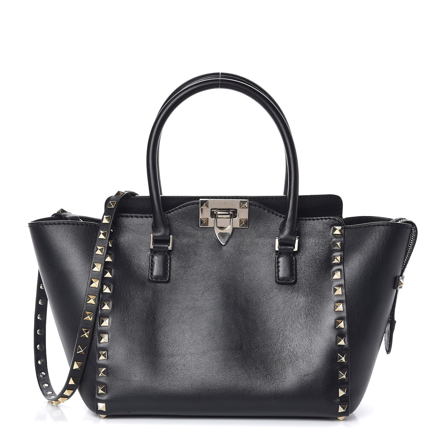Vitello Small Rockstud Double Handle Tote Black