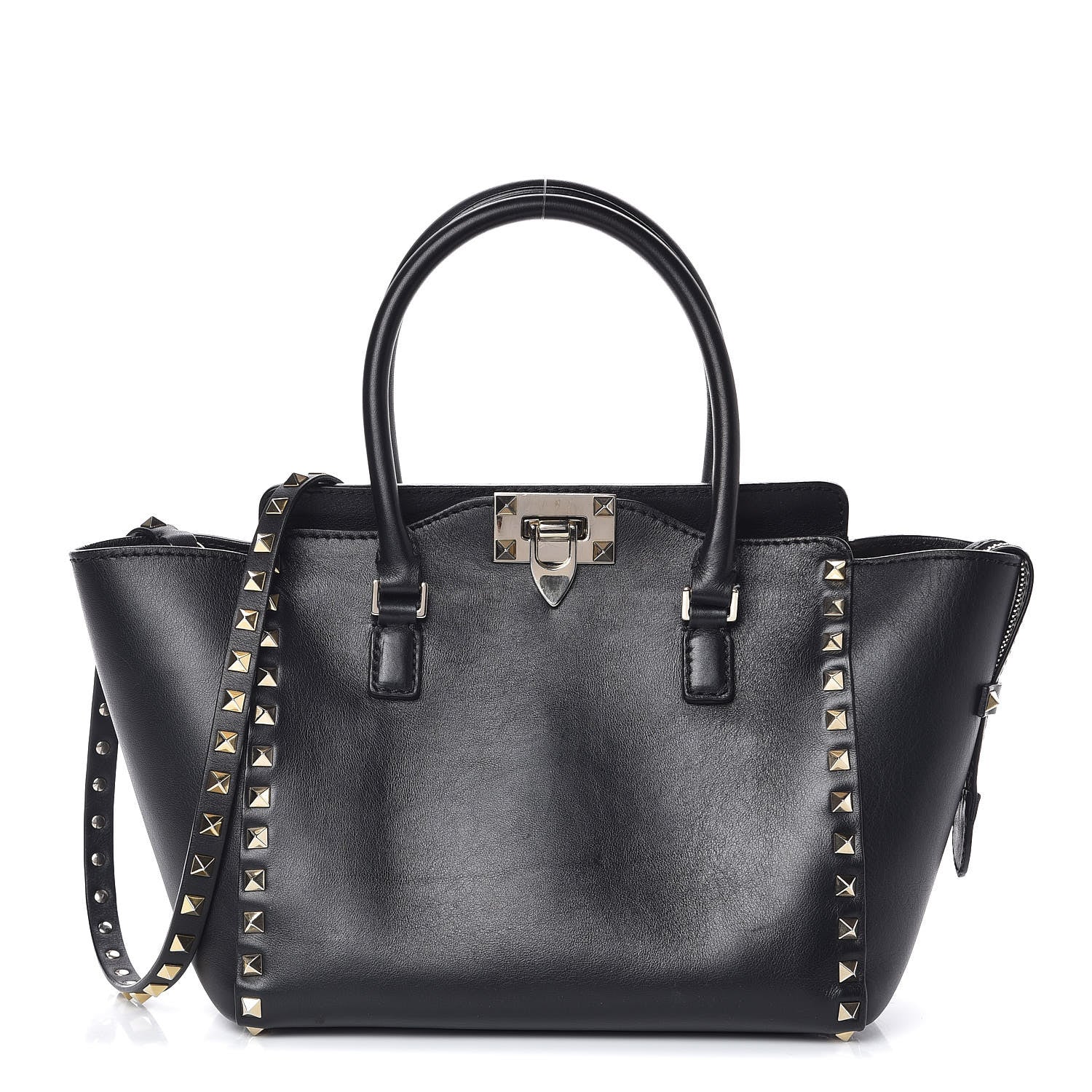Valentino Garavani Vitello Small Rockstud Double Handle Tote Black 1 of 8