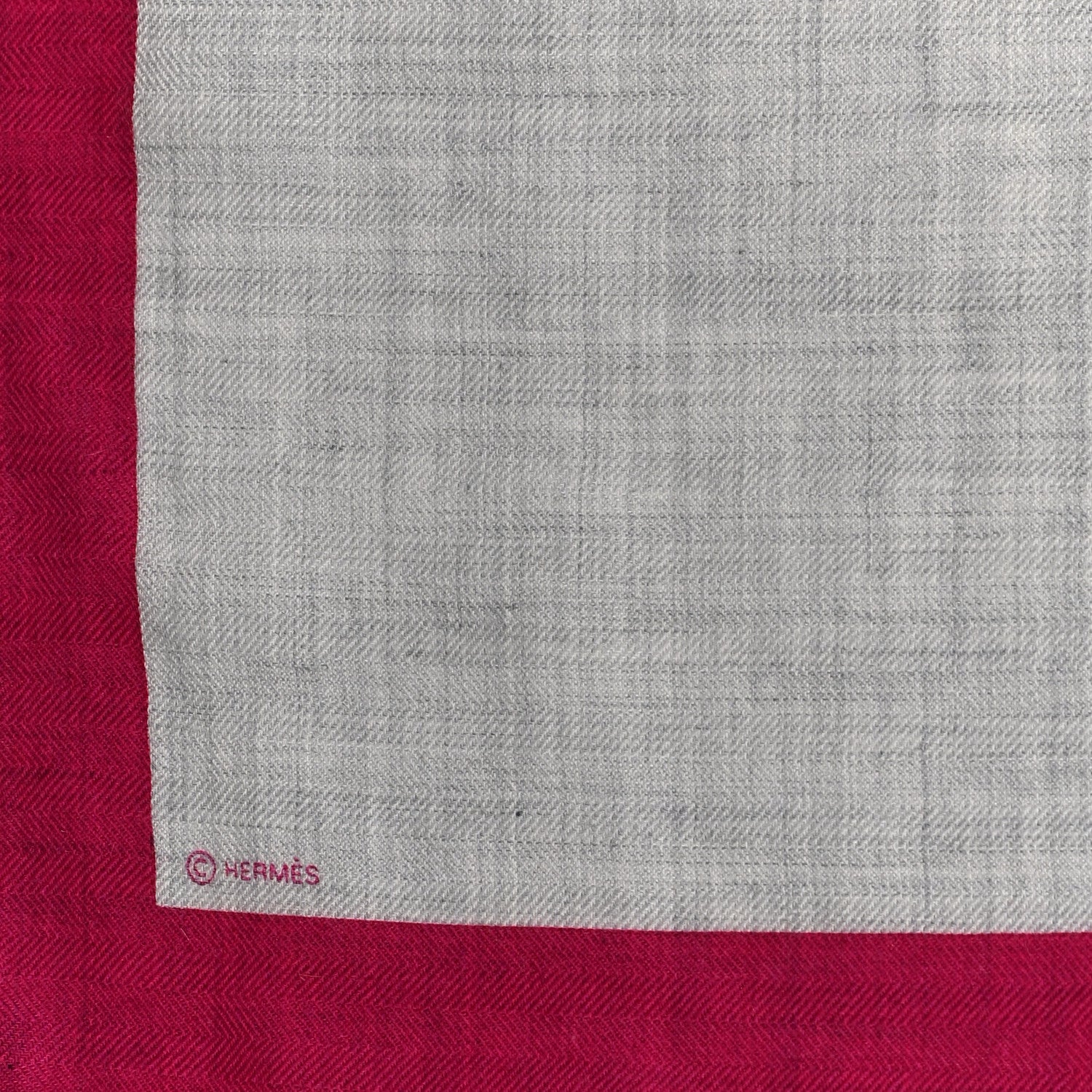 Hermes Cashmere Silk Chevaux Au Pre Shawl 140 Fuchsia Gris Chine Framboise 4 of 5