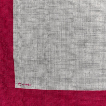 Hermes Cashmere Silk Chevaux Au Pre Shawl 140 Fuchsia Gris Chine Framboise 4 of 5