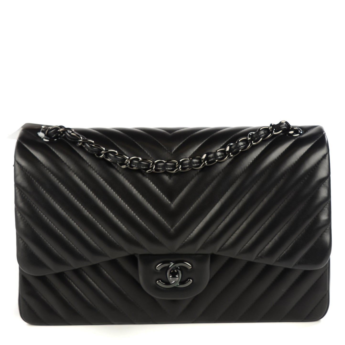Lambskin Chevron Quilted Jumbo Double Flap So Black
