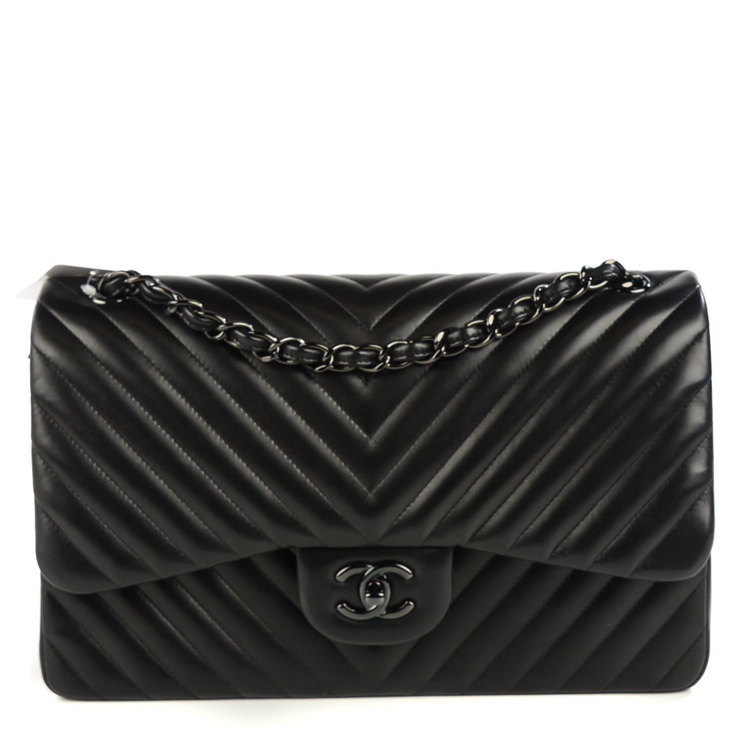 Chanel Lambskin Chevron Quilted Jumbo Double Flap So Black 1 of 8