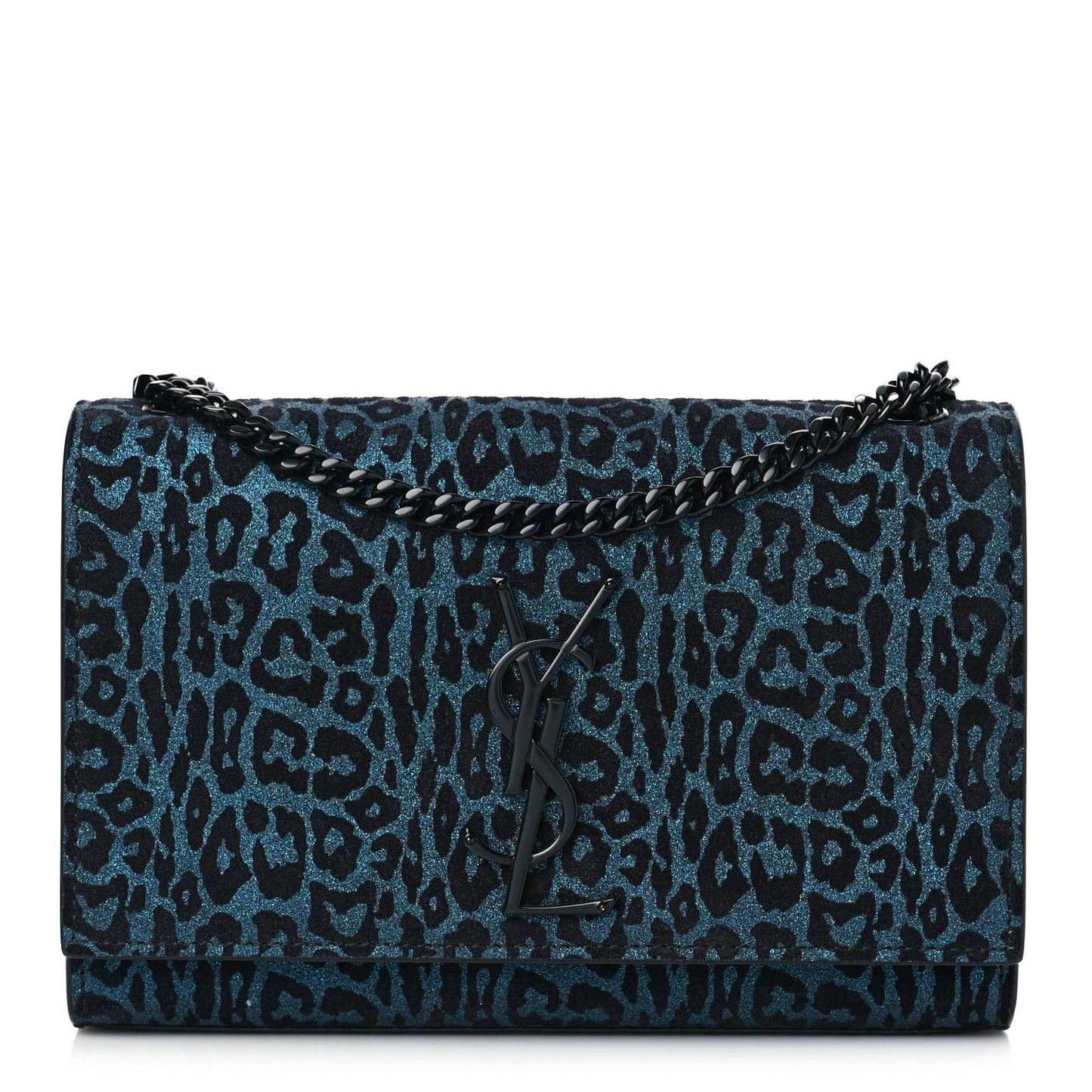 Glitter Leopard Small Monogram Kate Satchel Blue