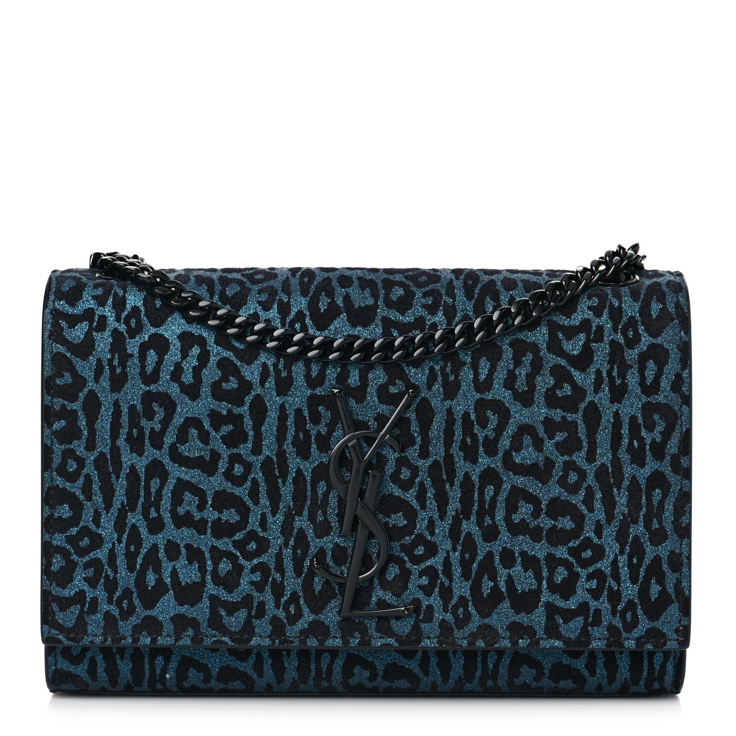 Saint Laurent Glitter Leopard Small Monogram Kate Satchel Blue 1 of 9