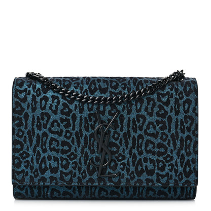Saint Laurent Glitter Leopard Small Monogram Kate Satchel Blue 1 of 9