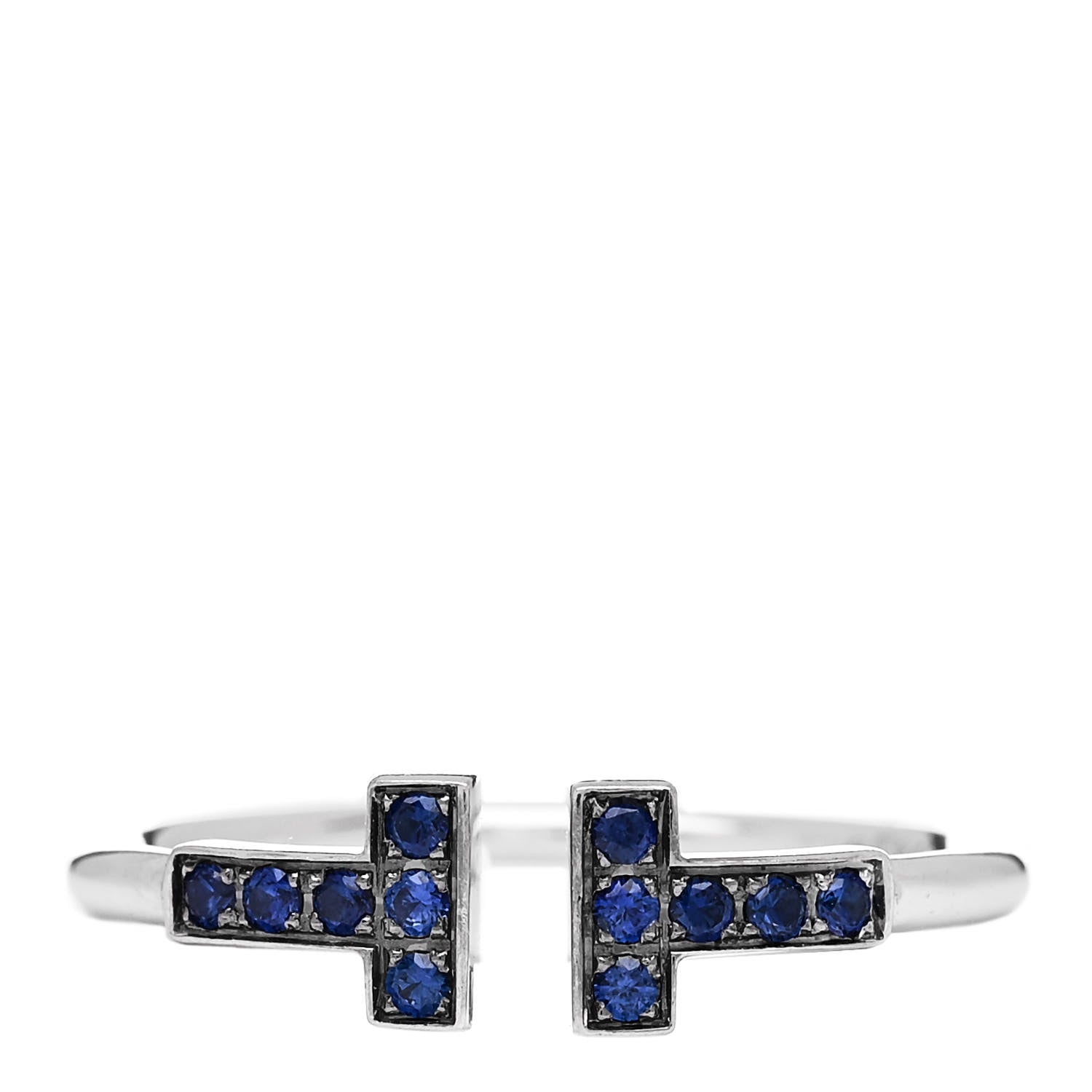 Tiffany 18K White Gold Blue Sapphire T Wire Ring 55 7.25 1 of 4