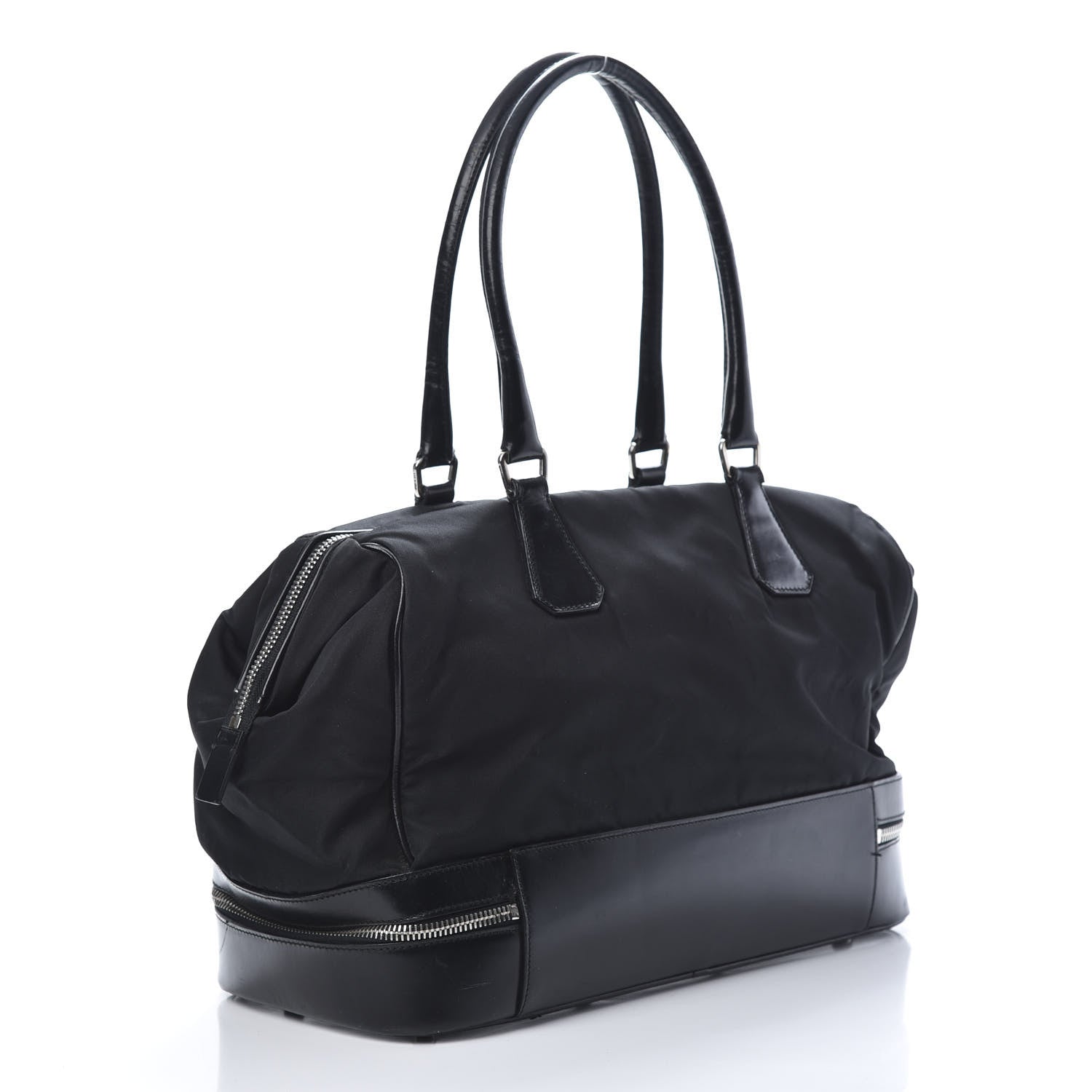 Prada Tessuto Nylon Soft Calf Zip Around Satchel Black 3 of 22