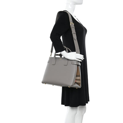 Burberry Derby Calfskin House Check Medium Banner Tote Taupe Brown 2 of 13