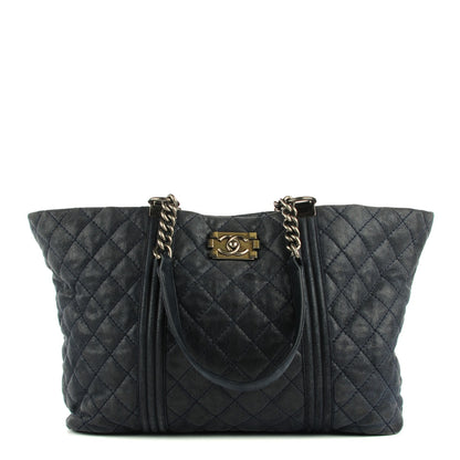 Chanel Iridescent Calfskin Quilted Large Gentle Boy Shopping Tote Navy 1 of 7