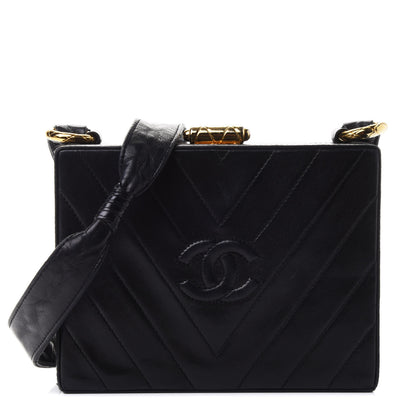 Chanel Lambskin Chevron Quilted CC Shoulder Bag Black 1 of 4