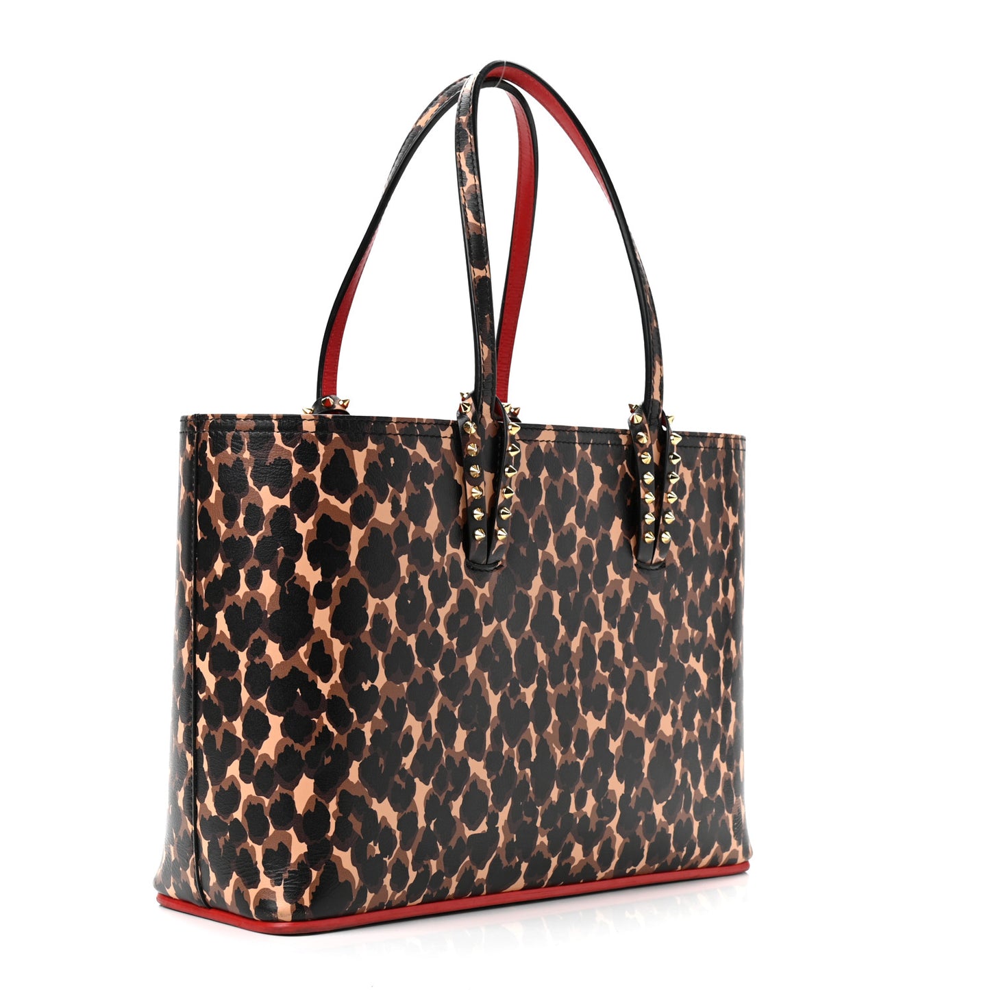 Calfskin Leopard Print Spikes Small East West Cabata Tote Brown