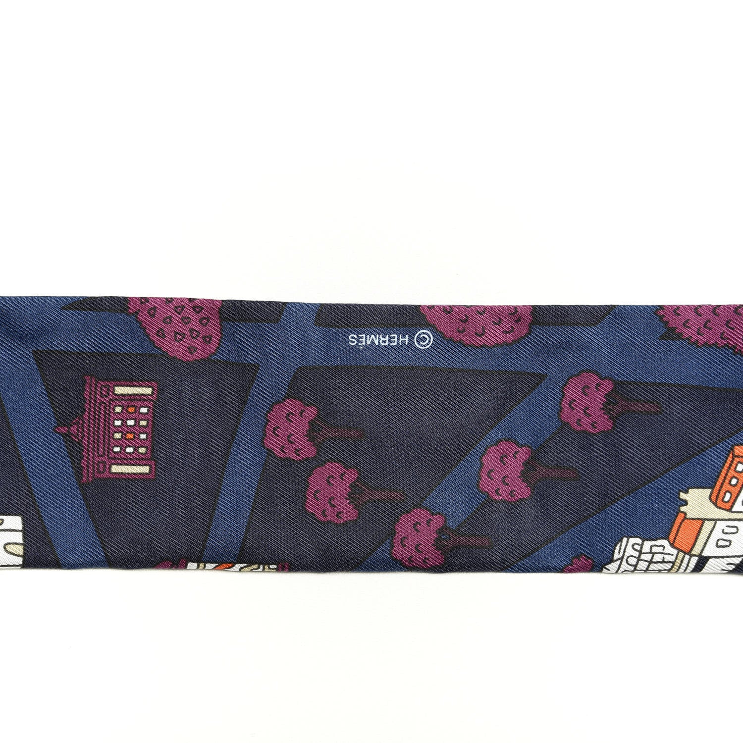 Hermes Silk Les Nouveaux Amoureux de Paris Twilly Marine Violet White 3 of 5